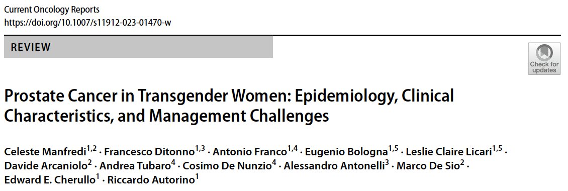 It is a pleasure to share the results of the most comprehensive and up-to-date systematic review on #prostatecancer in #transgenderwomen: - Few cases reported👥 - Limited access to PSA screening🧪 - Cancer less frequent but more aggressive than cis men (hormonal effect?)📉