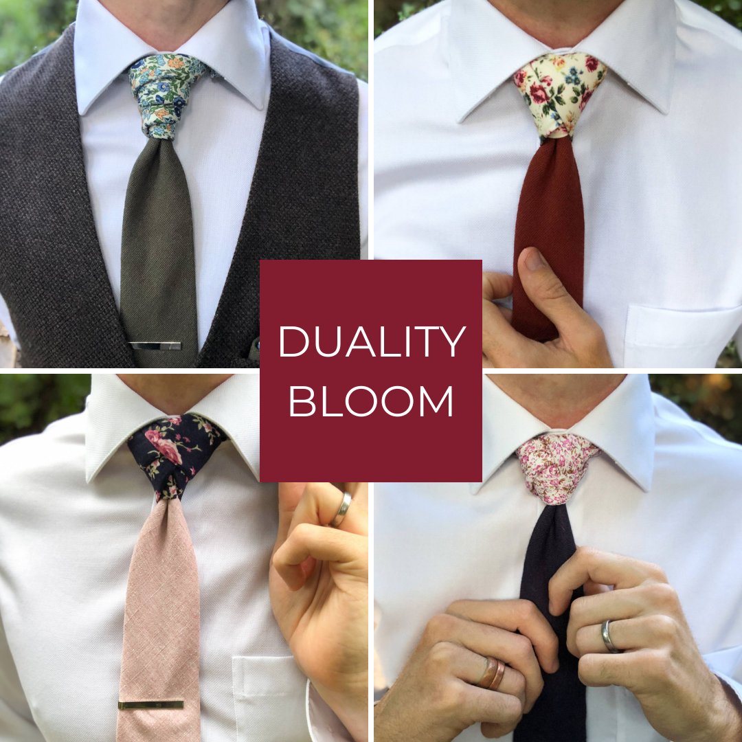 Dress for Success, Floral Edition! Our Duality Bloom Men's Tie is the epitome of success and style combined. Confidence blooms from within. 🌼💪 #DressForSuccess #FloralPower #ties #tie #necktie #neckties #floralties #floraltie #weddingtie #weddingties #burgundytie #groomsmentie