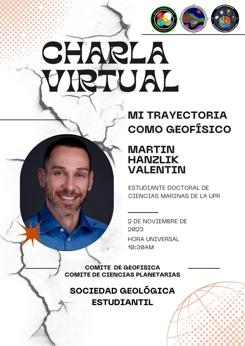 Nos complace en invitarles a nuestra charla traída por el Comité de Geofísica⚒️en conjunto con el Comité de Geología Planetaria 🪐 en dónde estaremos conversando con el Dr. Martin Hanzlik acerca de su carrera como Geofísico. ¡Traigan sus dudas y preguntas! ⚒️