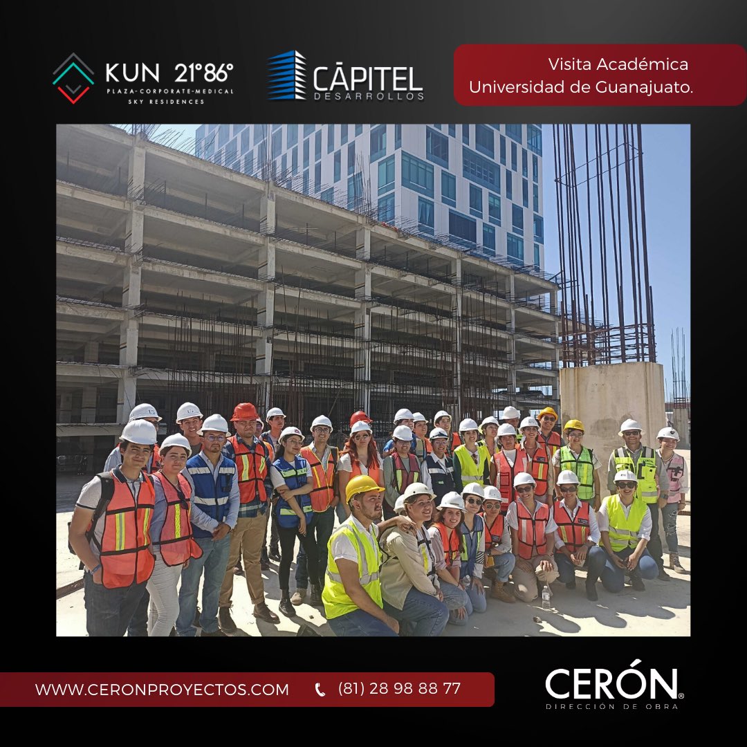 CeronProyectos's tweet image. Capitel Desarrollos empresa líder en el sector inmobiliario, apoyando la formación de futuros profesionistas en conjunto con la @Civil_UANL y la Universidad de Guanajuato se realizaron visitas académicas en los proyectos The Village at La Rioja y Kun2186