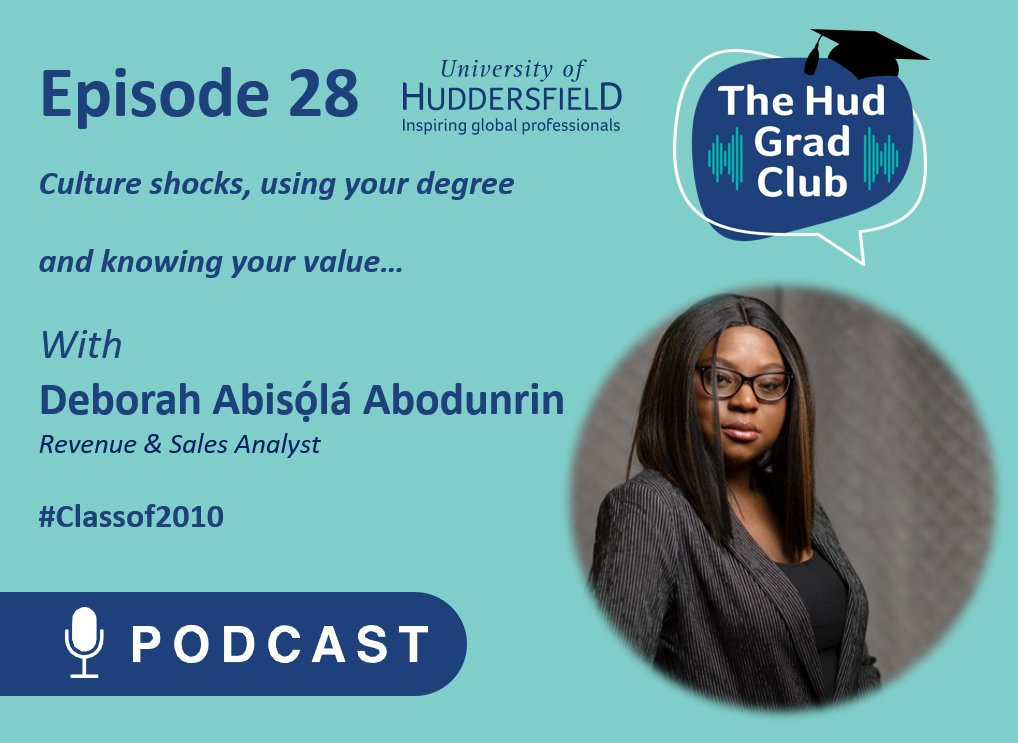 HuddersfieldUni's tweet image. The Hud Grad Club: Episode 28 – Culture shocks, using your degree and knowing your value…

Chris speaks with Deborah Abisola, #Classof2010 Advertising, Media and Design Management graduate and a Revenue and Sales Analyst.

Watch here: youtu.be/AsKcxuLtp08

#HudGrad #HudUni