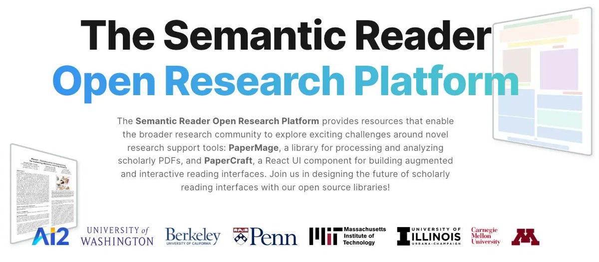 Now that #UIST2023 is almost over and you are looking for new project ideas: Check out The Semantic Reader Open Research Platform that enables you to build interactive intelligent paper readers like Papeo and Synergi that we presented at the conference! openreader.semanticscholar.org