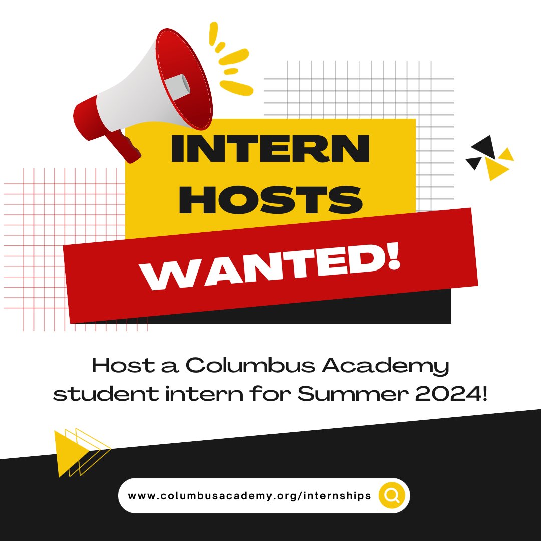 I’m pleased to announce that Internship Host Recruitment is now open for Summer 2024!  Interested in hosting a <a href="/ColumbusAcademy/">Columbus Academy</a> summer intern? Now recruiting organization partners with in-person or virtual opportunities for summer 2024 (link in bio)!