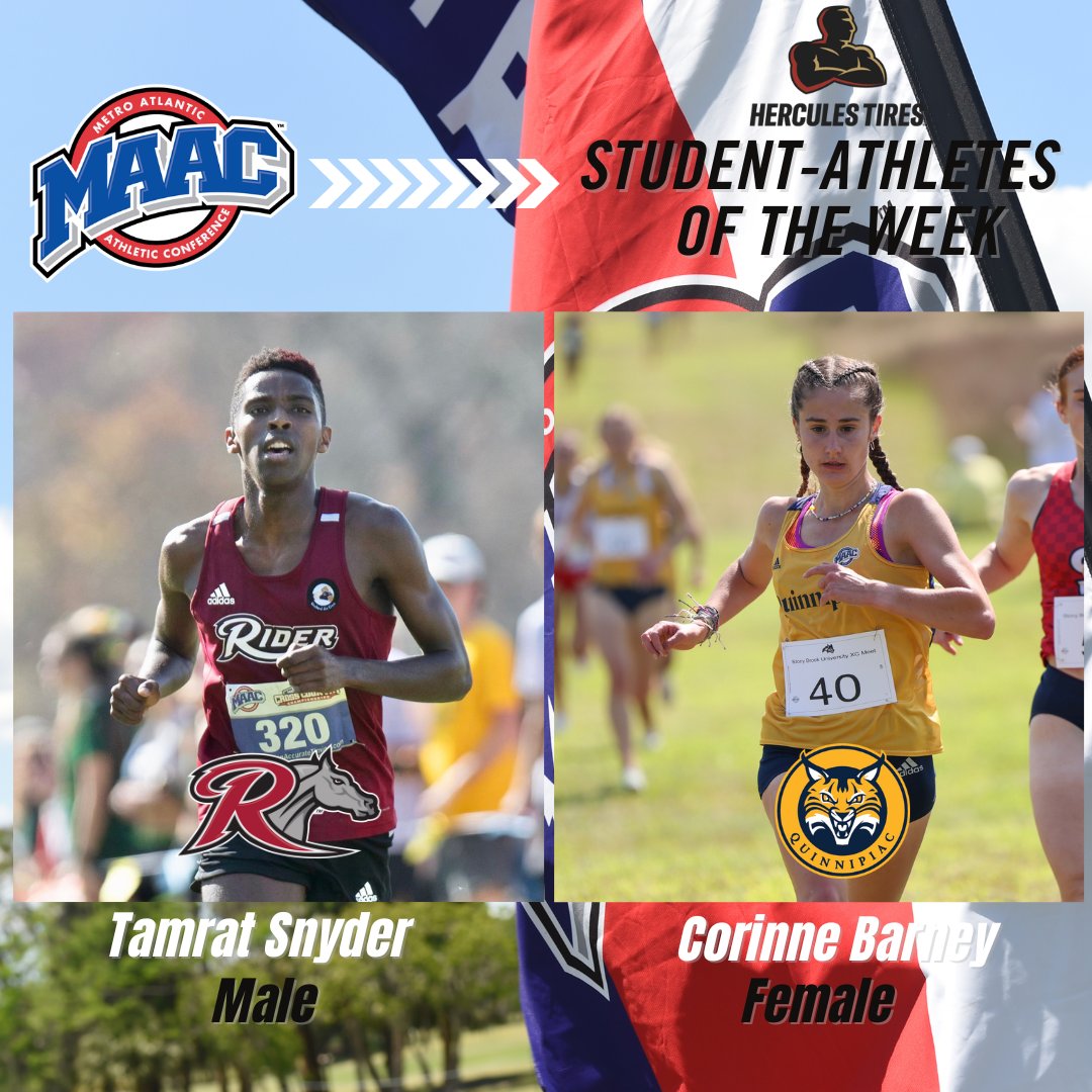 Congrats to this week's <a href="/HerculesTires/">Hercules Tires</a> MAAC Student-Athletes of the Week!     

Tamrat Snyder, Rider
Corinne Barney, Quinnipiac

📰: bit.ly/47fZVOy

#MAACSports