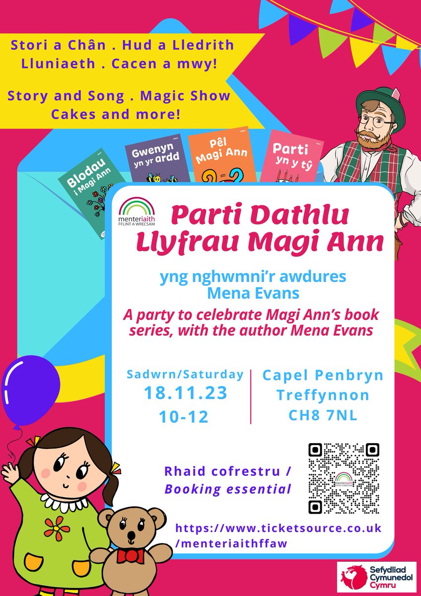 🎂📗Parti Llyfrau Magi Ann📗 🎂 Dewch i ddathlu gyda ni / Come and celebrate with us 🥳 📅Dydd Sadwrn / Saturday 18.11.23 ⏰10-12 📍Capel Penbryn Chapel - Treffynnon / Holywell I archebu tocyn / To book: ticketsource.co.uk/menteriaithffaw