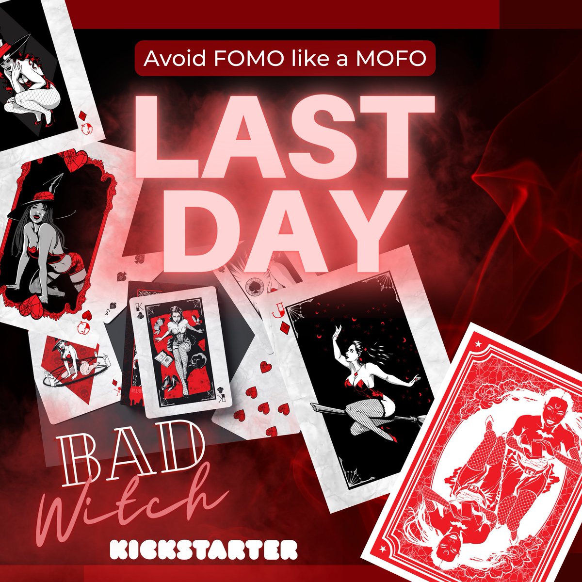 Less than 24 hours left!
 #playingcard #cardistry #playingcards #artofplay #playingcardcollection #playingcardart #deckofcards #tabletopgames #cardgames #pinup #pinupgirl #vintage #pinupstyle #pinupmodel #kickstarter #witchstarter #hocuspocus #badwitch #gamenight #game
