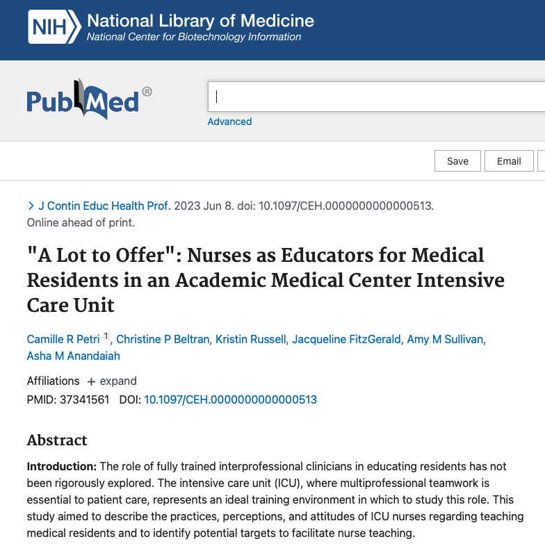 1/ Can you remember a time that an interprofessional provider taught you something during your training?🤔 Of course you can! Our mixed methods study of ICU nurses looked into how they identify as educators for residents 🧵