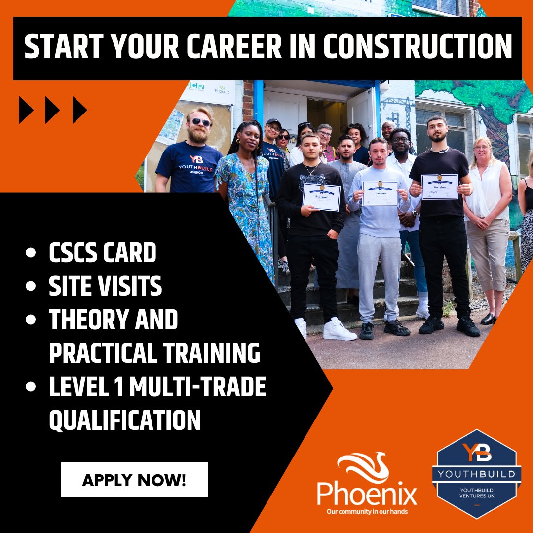 We’ve teamed up with <a href="/youthbuildvuk/">YouthBuild Ventures UK</a> to offer Phoenix residents the chance to learn a trade and start your career in the construction industry with this free 13-week course (starting 13 Nov) at the Meadows Community Centre.

Find out more &amp; apply phoenixch.org.uk/news/start-you…