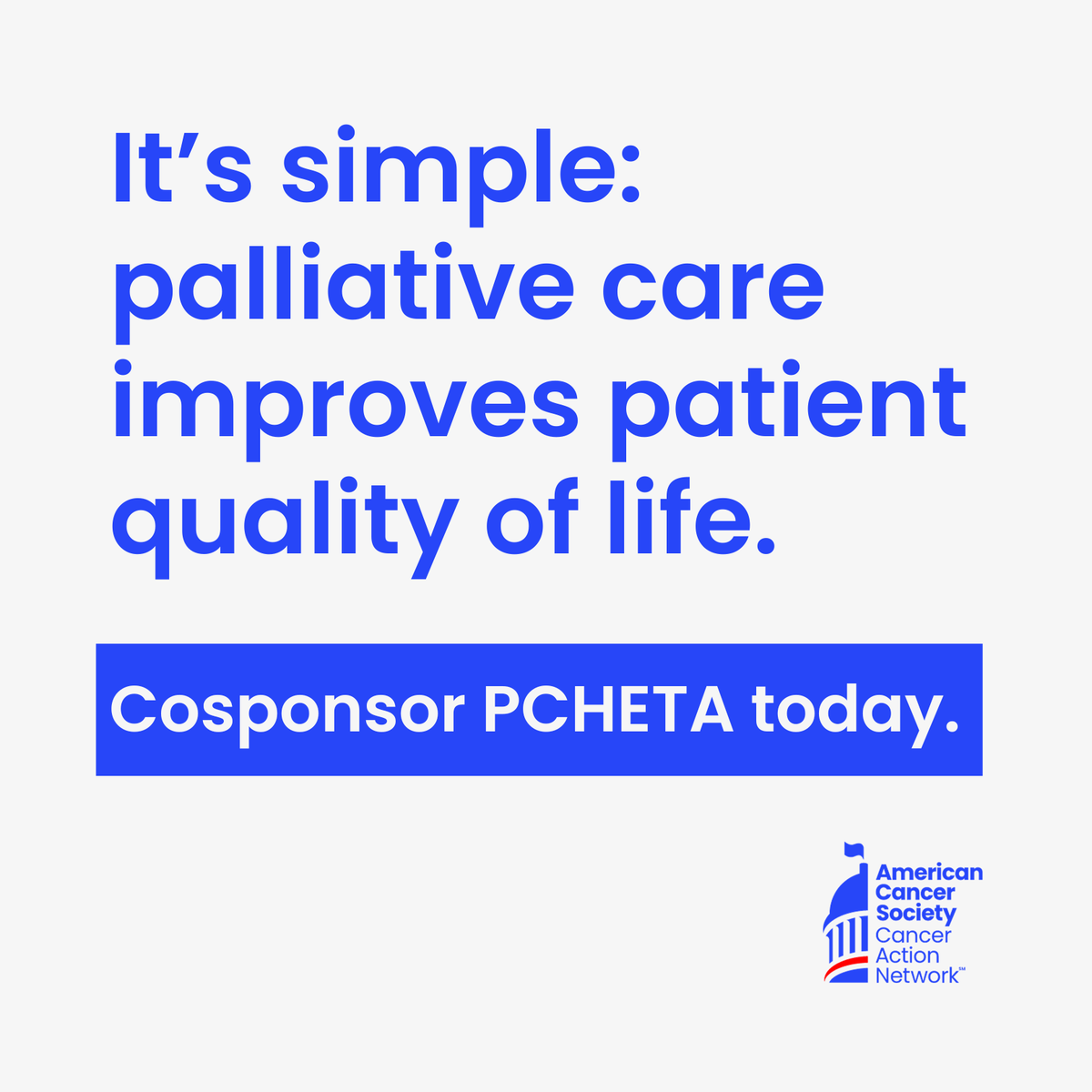 It's the #PCHETA Online Day of Action! As part of @PatientQoL, we're urging Congress to improve the quality of life for millions of patients and families with serious illnesses like cancer. #NationalHospiceAndPalliativeCareMonth