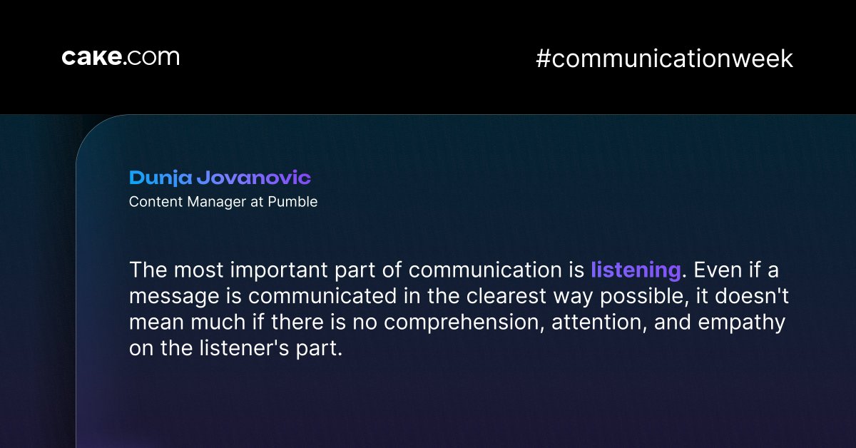 CAKE.com (@cake_dot_com) on Twitter photo The most important part of communication is ___ The most important part of communication is ___