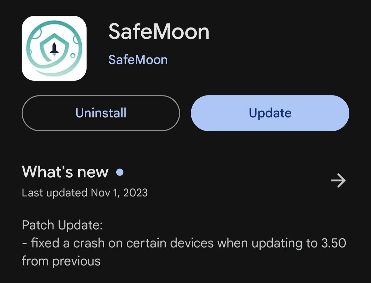 V3.51 Available Now!

Crashes associated with V3.50 have been resolved.
#SafeMoon