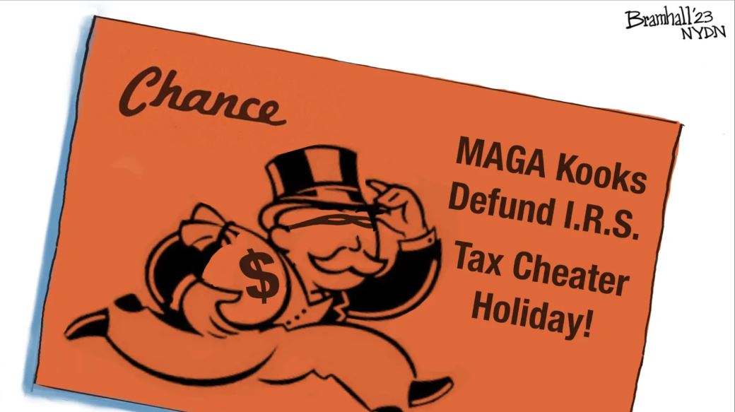 💰 MAGA Kooks defund I.R.S.: Tax Cheater Holiday Controversy grows over House Speaker Mike Johnson’s plan to add IRS cuts to Israel aid package trib.al/hJV5uTP More Bramhall cartoons trib.al/hIuJHRn