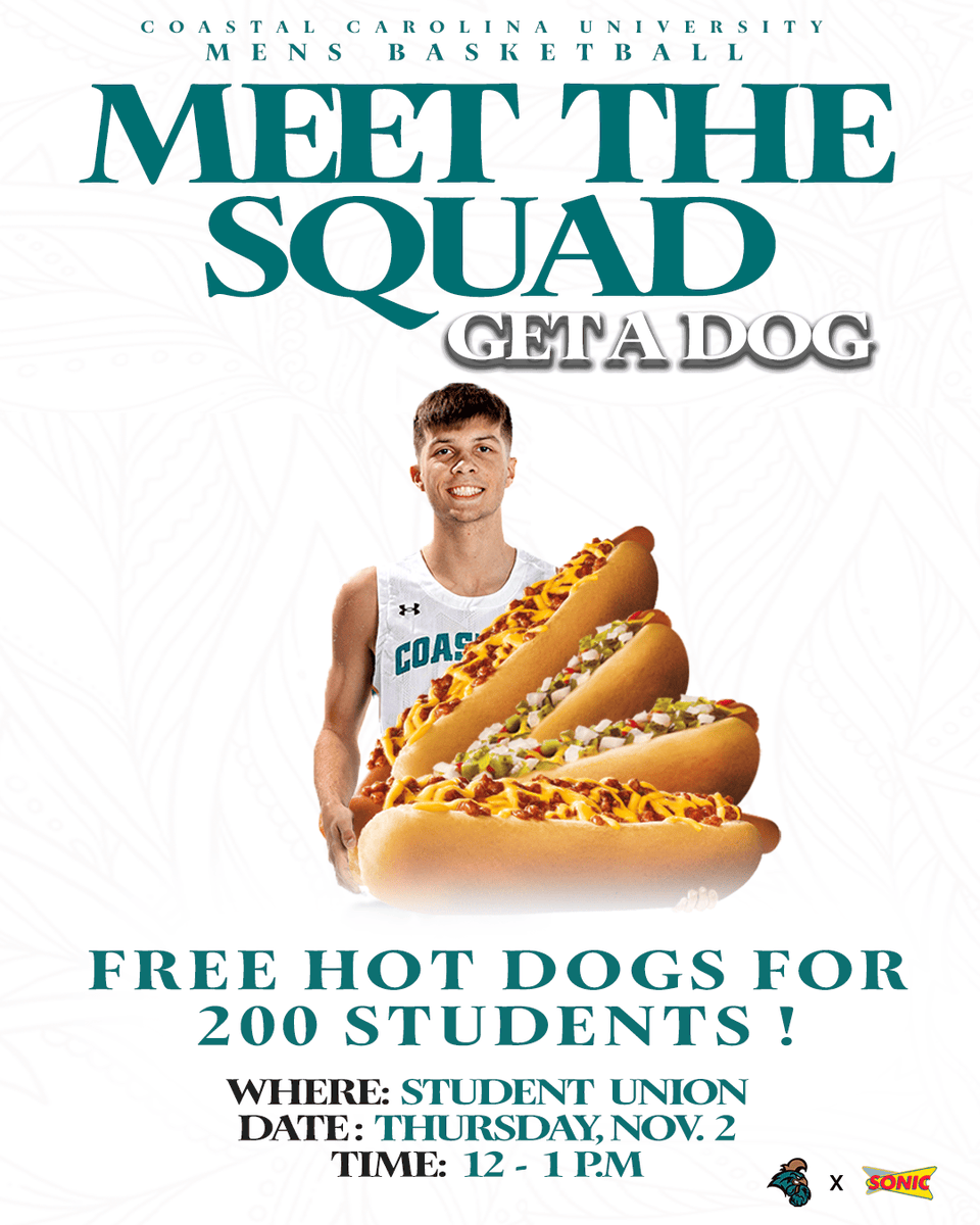 Meet the squad 🏀 get a dog 🌭 See YOU in the Student Union this Thursday at Noon! 5 days 'til tip 🐔 #ChantsUp