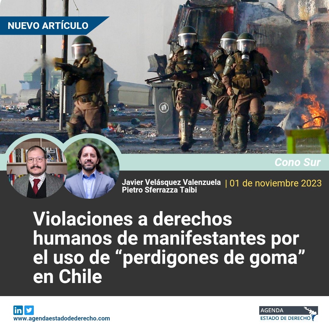 El uso de perdigones de goma, en contextos de protesta social, genera graves violaciones a los derechos humanos, debido a su potencial letalidad y comportamiento balístico. ✍️ Javier Velásquez y @pietrosferrazz1 analizan su uso en Chile y la región: agendaestadodederecho.com/violaciones-a-…