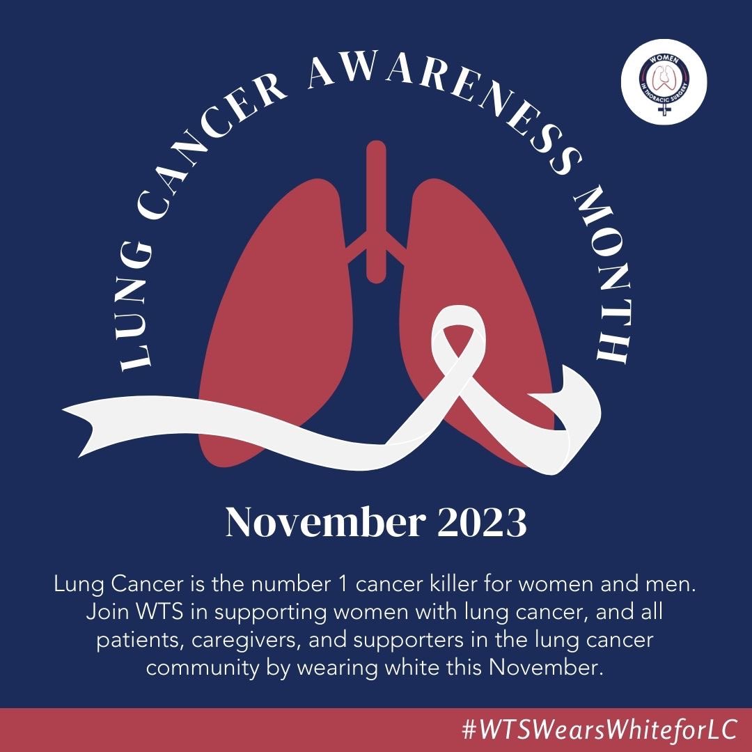 WTS asks all members and allies/supporters to photograph themselves wearing white for the month of November and to tag @WomenInThoracic #WTSWearsWhiteforLC #LCSM