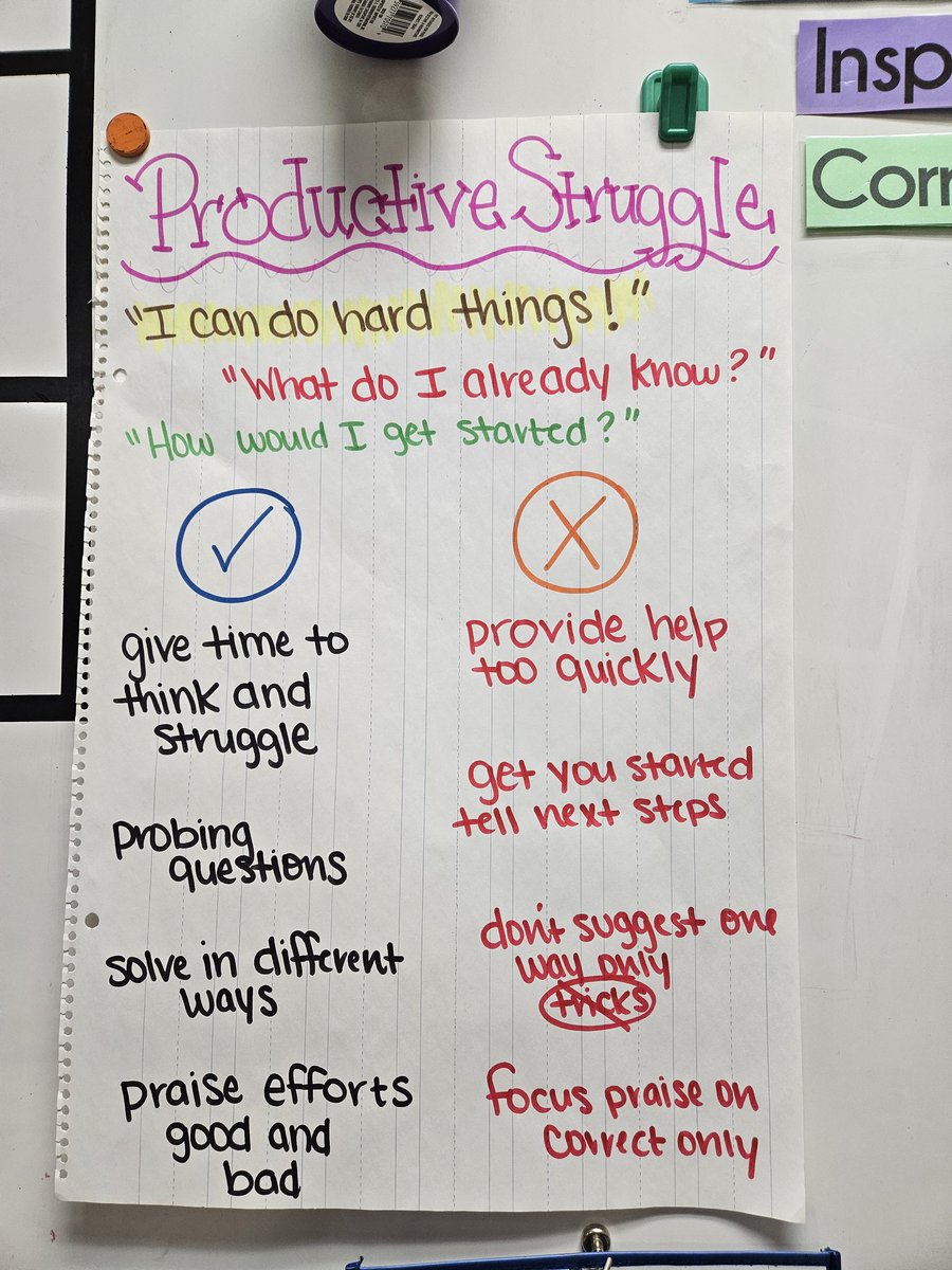 I try and take away at least 1 thing from every training that I turn around and use/create asap! This last training on RBIS I took away letting the kids engage in productive struggle. I made myself an anchor chart to remind myself to let them struggle! #DHE_Bobcats