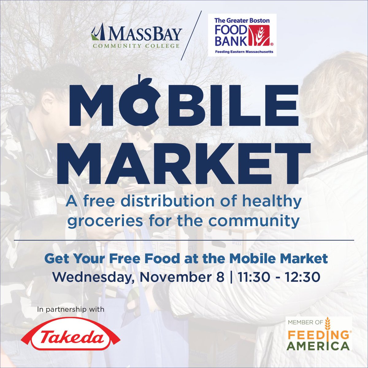 MassBay Community College (@massbaycommcol) on Twitter photo Grab your recycled bags and come fill them up with some free fruits and veggies at the monthly Mobile Market of the season!
Wed 11/8, 11:30a-12:30p on the Wellesley campus (Ashland & Framingham, please pre-register w/ Student Development).
<a href="/Gr8BosFoodBank/">The Greater Boston Food Bank</a> Grab your recycled bags and come fill them up with some free fruits and veggies at the monthly Mobile Market of the season!
Wed 11/8, 11:30a-12:30p on the Wellesley campus (Ashland & Framingham, please pre-register w/ Student Development).
<a href="/Gr8BosFoodBank/">The Greater Boston Food Bank</a>