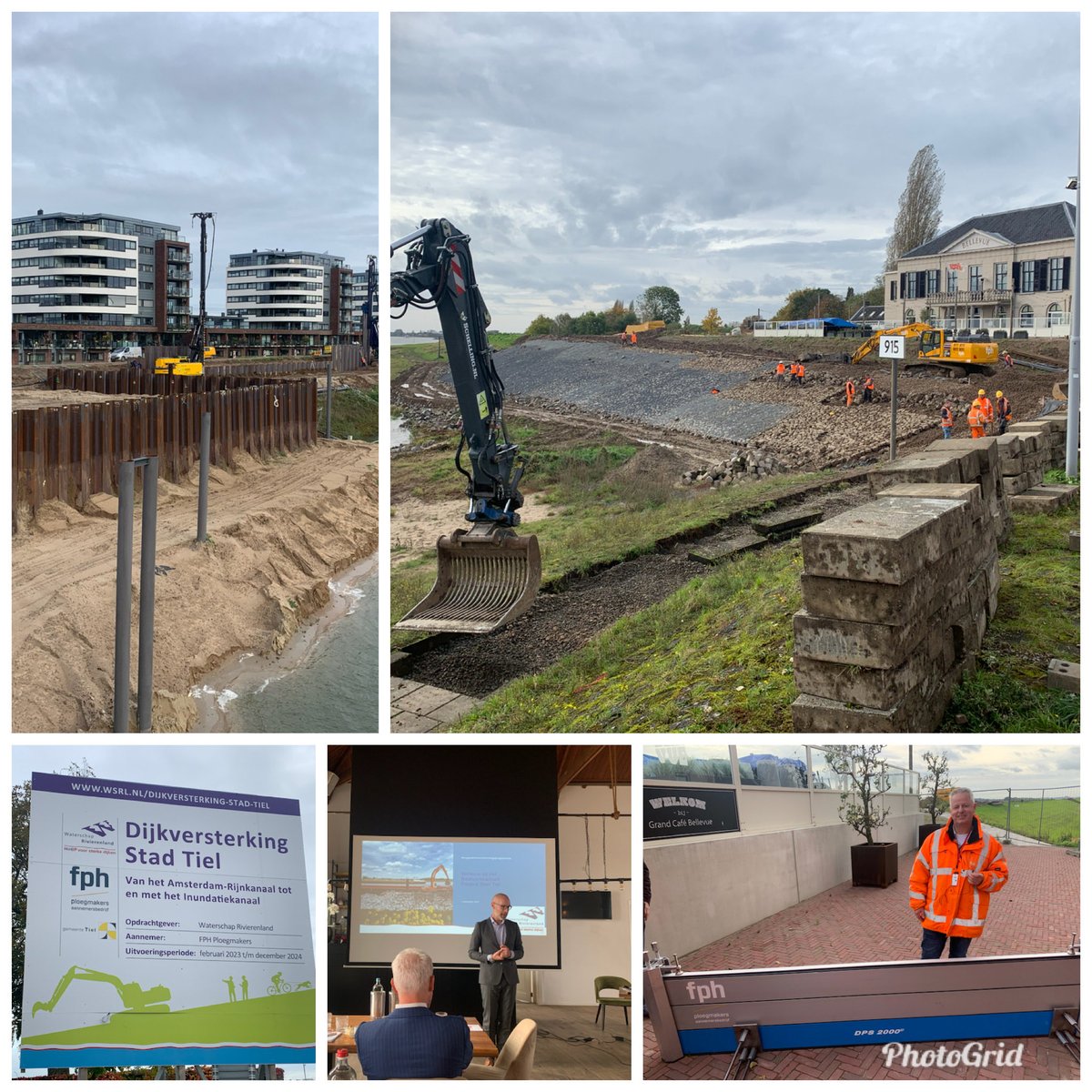 HWBP-bestuurders van waterschappen en rijk waren vandaag op bezoek bij project Stad Tiel⁦ van <a href="/wsrivierenland/">Waterschap Rivierenland</a>⁩. FPH Ploegmakers versterkt hier een waterkering dwars door stedelijk gebied. Met stadsmuren, coupures en een innovatieve Grofzandbarriere tegen piping.#dijkwerkers