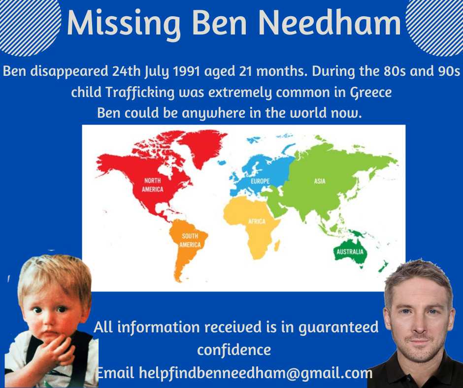 Ben could be anywhere in the world. Illegal Adoption in Greece was rife when Ben disappeared. Could YOU be Ben Needham? Please contact us if you think you could be #HelpFindBen