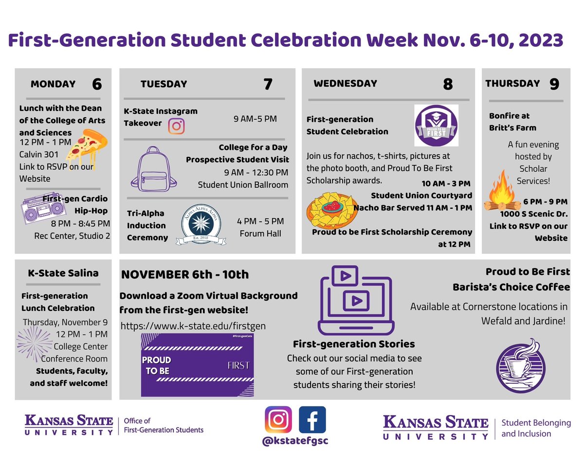 KSUGradSchool's tweet image. Happening next week! Join @kstatefgso for a week of events celebrating #firstgeneration students!

k-state.edu/firstgen/?fbcl…