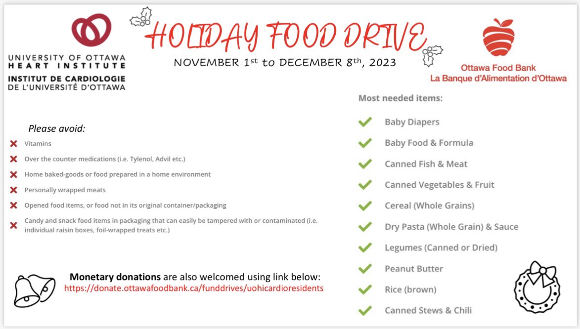 STARTING TODAY 🎊 UOHI Cardio Resident Holiday Food Drive! Please help us bring food and essential items for everyone 🙏🏼🎄 Monetary donations also welcomed - see link below! Boxes @ ICCU/RRC at UOHI

@HeartInstitute @HeartFDN @BeanlandsRob