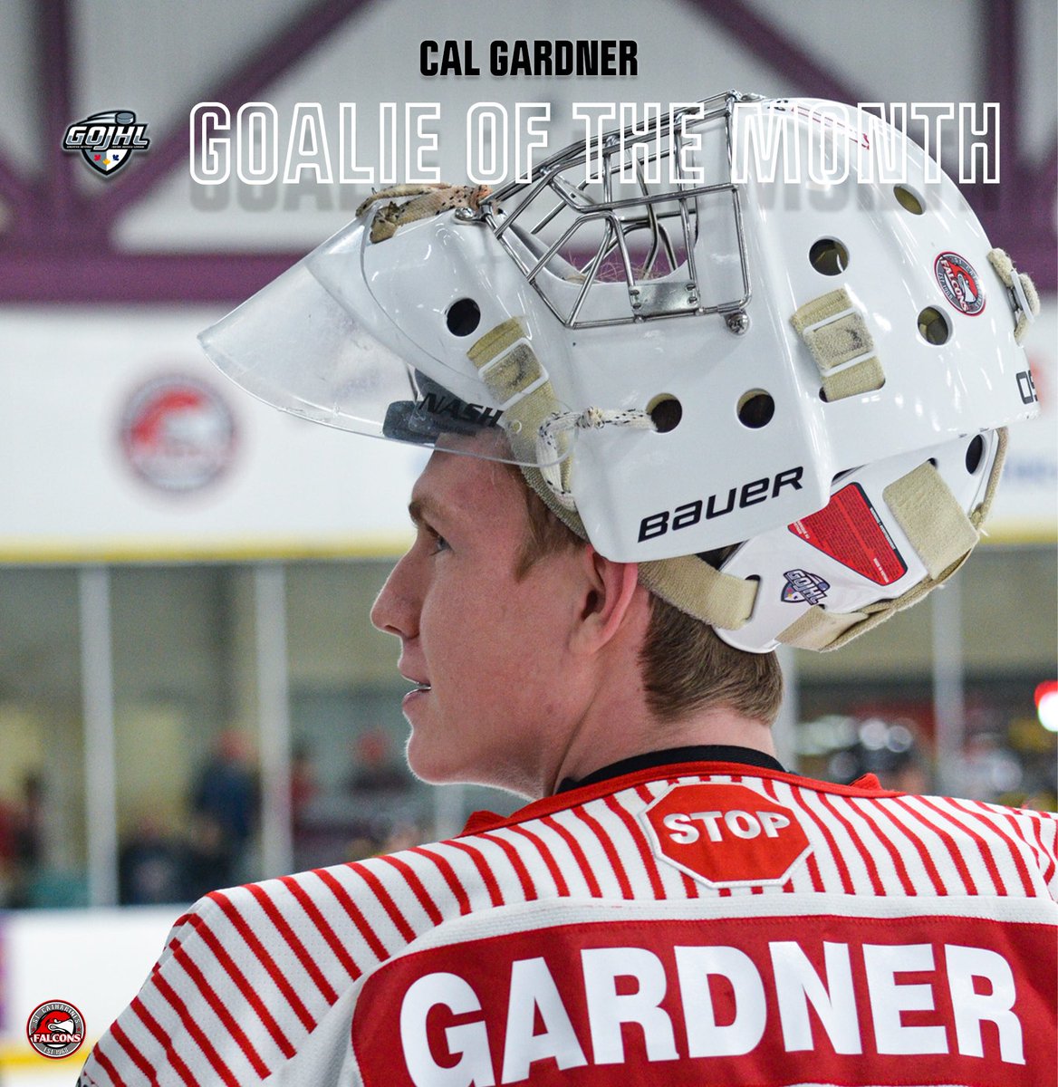 StCathFalcons's tweet photo. October @GOJHL Goalie of the Month goes to our guy, Cal Gardner🤠

GAA of 1.17, SV% of .961 &amp; 3 consecutive wins will do it😮‍💨

#LetsGoFalcs | #StCatharinesFalcons | #GOJHL https://t.co/U1SWnGzj3V