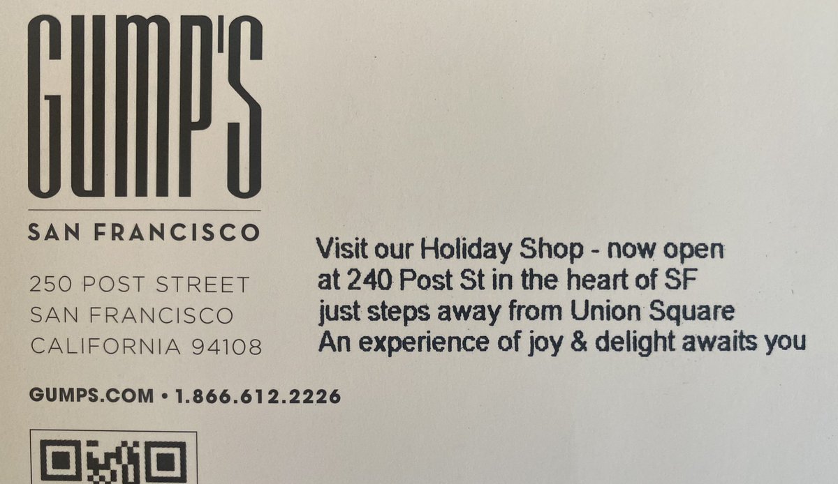 andrewbridges's tweet photo. @JuddLegum @Target Same is true for Gump’s planned closure, blamed on SF crime. Look what just arrived in the mail! Joy and delight in downtown SF. https://t.co/zw8slooEFf