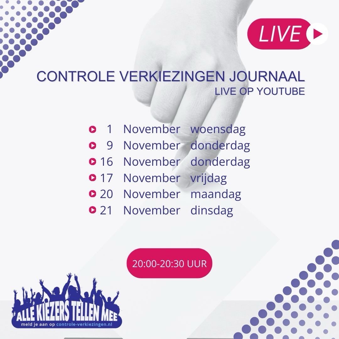 ControleVerkiez's tweet photo. 📣📺 Vanavond is het zover! We nodigen je graag uit voor een nieuwe aflevering van het Controle Verkiezingen Journaal, live om 20:00 uur. 🎥

Klik op onderstaande link om rechtstreeks naar de uitzending te gaan:
🔗 https://t.co/31TZbeRxqy

#ControleVerkiezingen #LiveUitzending https://t.co/7QXin3hkFg