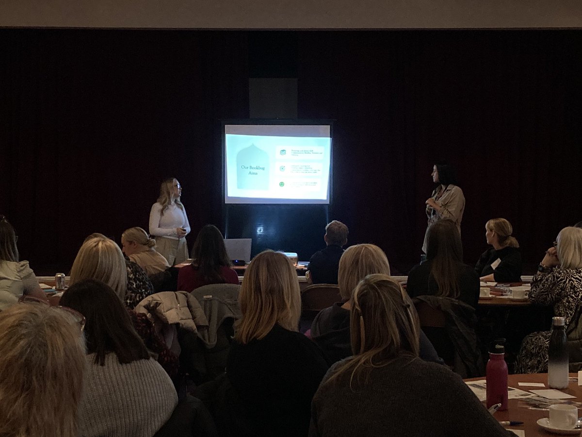 RuthBoreham's tweet photo. We have been learning a new song, guessing the song/rhyme from actions alone, and hearing of some FANTASTIC work by so many amazing @Bookbug_SBT practitioners like these 2 amazing women from @Calderside_eys 
No wonder we need scones at our break! #SharingBookbug https://t.co/82rEHanZWm
