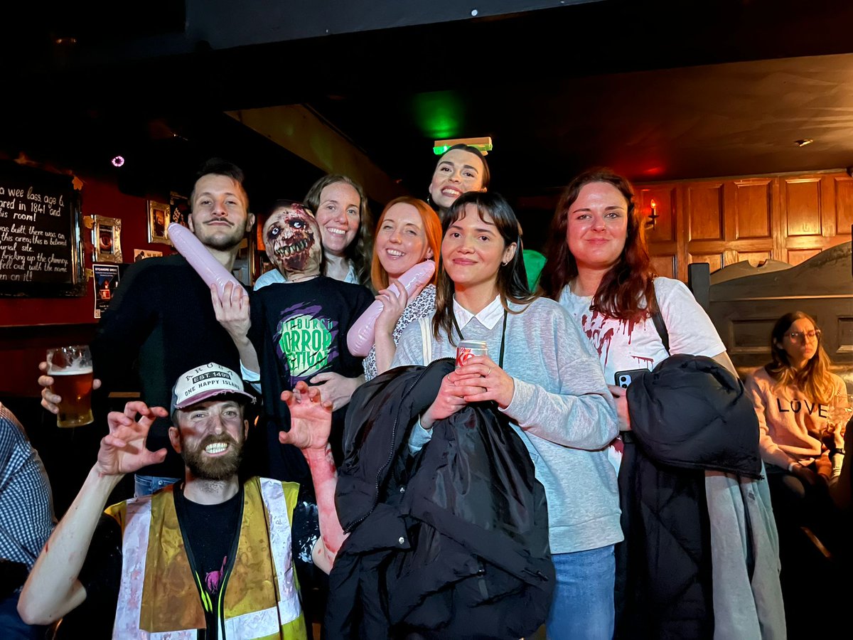SarahMarie_M's tweet photo. Thanks to everyone who came along and made Survivors of the Zombie Apocalypse a sold out @EdHorrorFest show!

Still buzzing from hearing all the audience laughter and seeing the brilliant cast give it their all 🧟‍♀️✨ #BeatTheBite https://t.co/ECoDdez4Bj