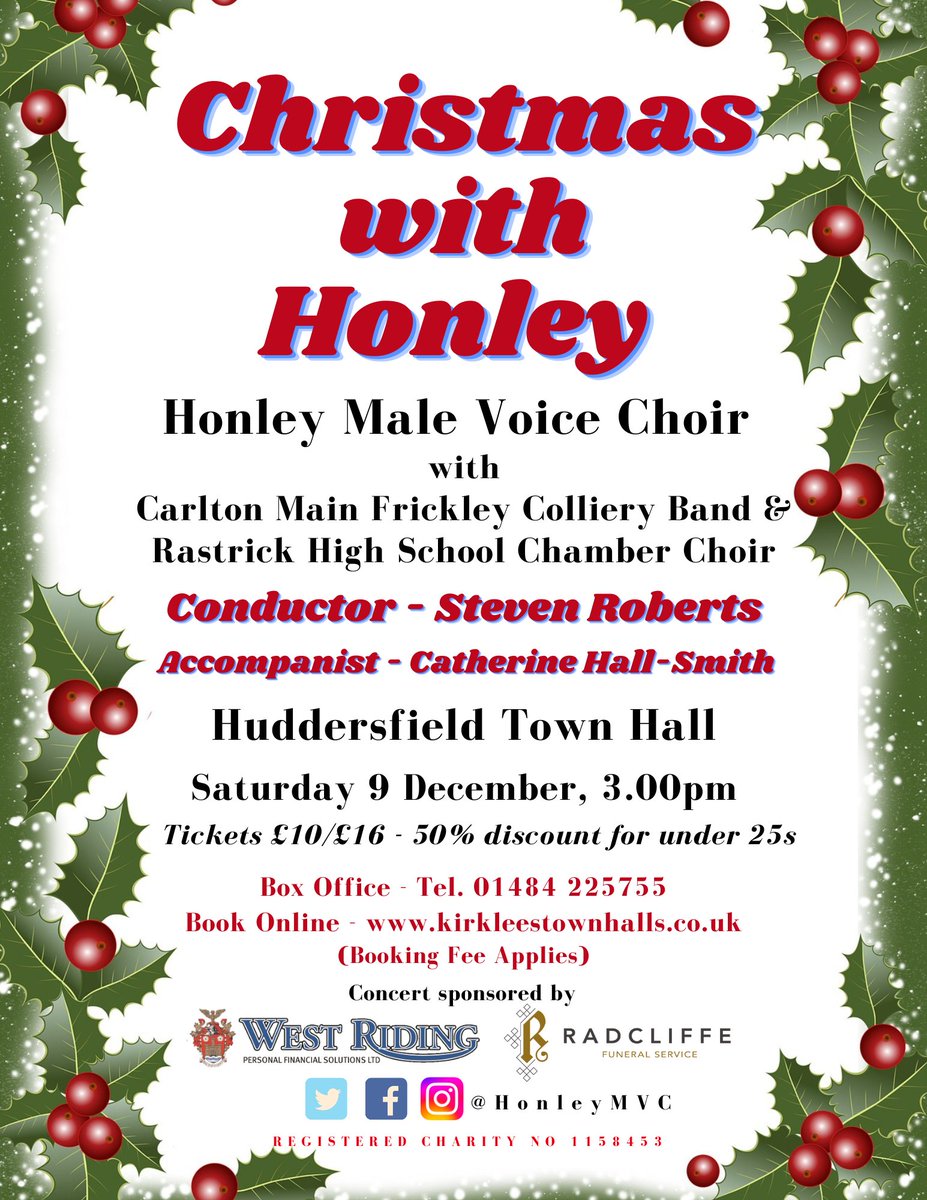 Just over 40 days until <a href="/CMFCB/">Carlton Main Frickley Colliery Band</a> <a href="/rastrickmusic/">Rastrick Music</a> join <a href="/HonleyMVC/">Honley MVC</a> at <a href="/HuddsTownHall/">HuddersfieldTownHall</a> for a festive
extravaganza! Tickets available from ticketing.kirklees.gov.uk/kirkleestownha… Sat 9 Dec, 3pm <a href="/CMFCB/">Carlton Main Frickley Colliery Band</a> <a href="/rastrickmusic/">Rastrick Music</a>