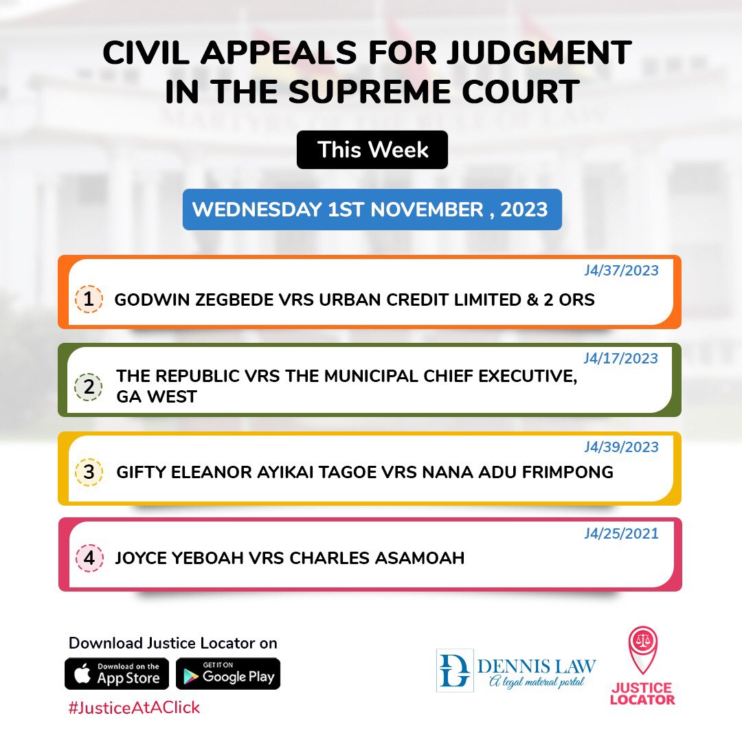 JusticeLocator's tweet image. These are the cases being heard in the Supreme Court today. Be sure to mark your calendars. 

The Justice Locator app is available for download on the Google Play Store and the App Store. Get access to all cause lists with just a single tap!