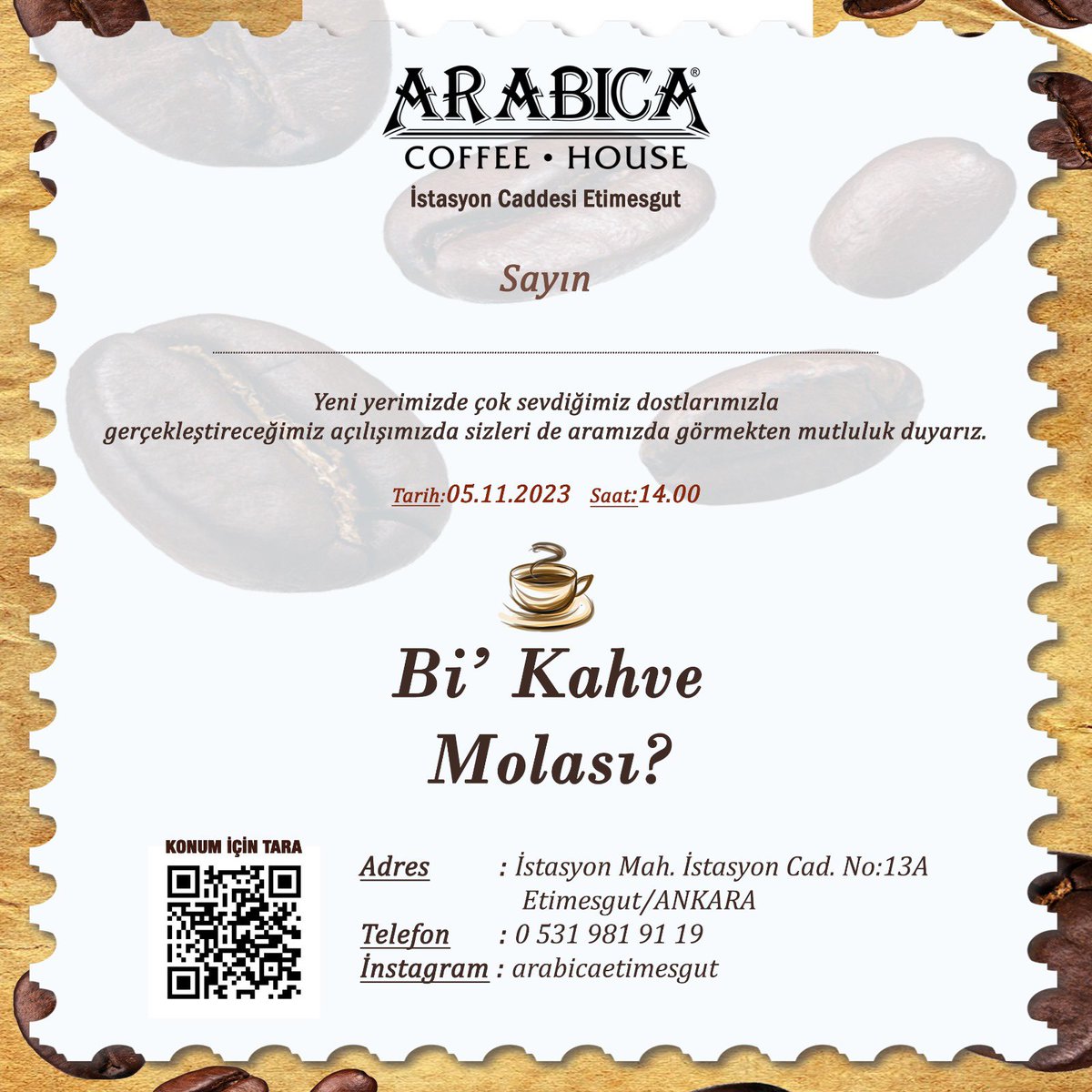 Yeni yerimizde cok sevdigimiz dostlarimizla gerçeklestirecegimiz açılışımızda sizi de aramızda görmekten mutluluk duyarız.