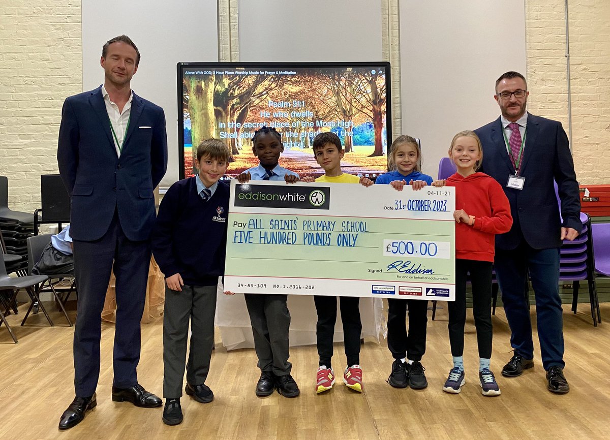 We had the privilege of Kevin and James from Eddisonwhite Real Estate join our Collective Worship today to present an incredible £500 donation for our Autumn Fair, to our lovely ambassadors. We are so thankful for ongoing support from the @eddisonwhitelimited team 🙏