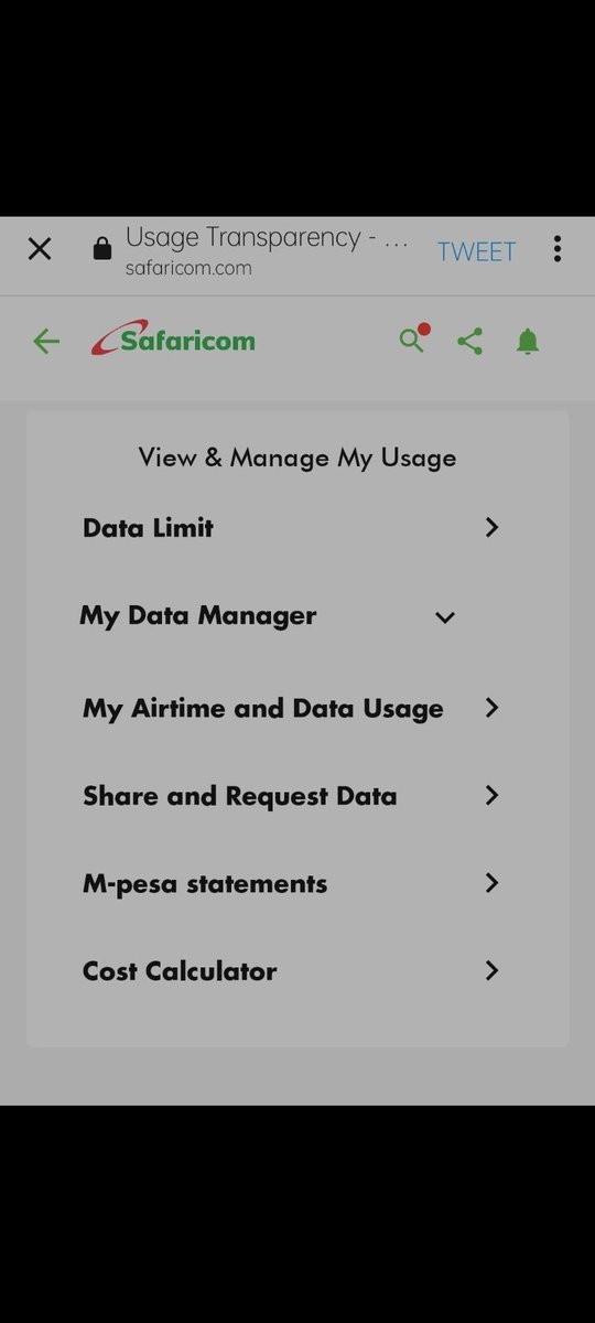 Janekoiz's tweet photo. @Safaricom_Care https://t.co/7rUG26FcXI limit
https://t.co/FzKhpn3BDS data manager
https://t.co/P1JWqlFNe8 airtime and data usage
4.Share and request data
5.Mpesa statements
6.Cost calculator 

#CustomerObsessionMonth https://t.co/5oPONkjIFY