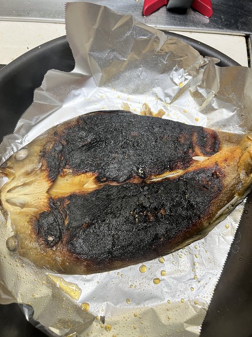 どんなに焦げていてもこのホッケを食べるしかない… 