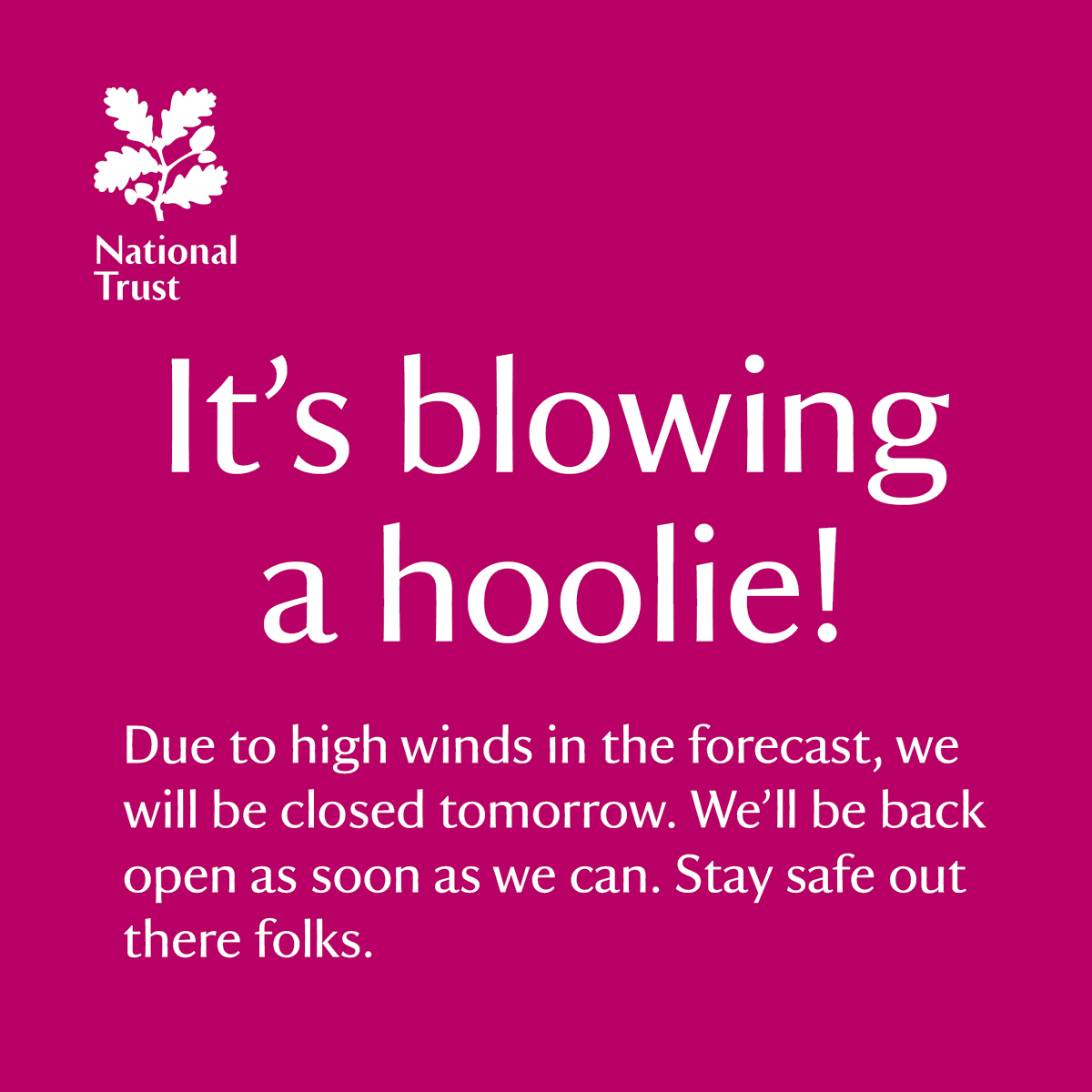 Mottisfont will be closed tomorrow, Thursday 2 November, as predicted high wind speeds pose a safety risk to visitors.
Please check our website or social media channels for any further updates. Thank you for your patience, and stay safe.
<a href="/southeastnt/">National Trust South East</a> #StormCiarán #StormCiaran