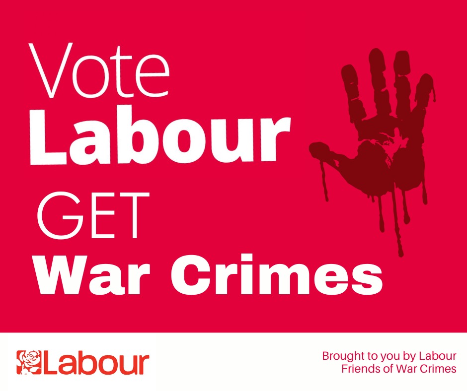 In light of <a href="/UKLabour/">The Labour Party</a>'s failure to call for a ceasefire, and <a href="/DavidLammy/">David Lammy</a> thinking it "legally justifiable" to bomb a refugee camp, we thought we'd help the Labour Party launch their election campaign early. 

Vote Labour, Get War Crimes!

Make sure to vote!

#CeasfireNOW