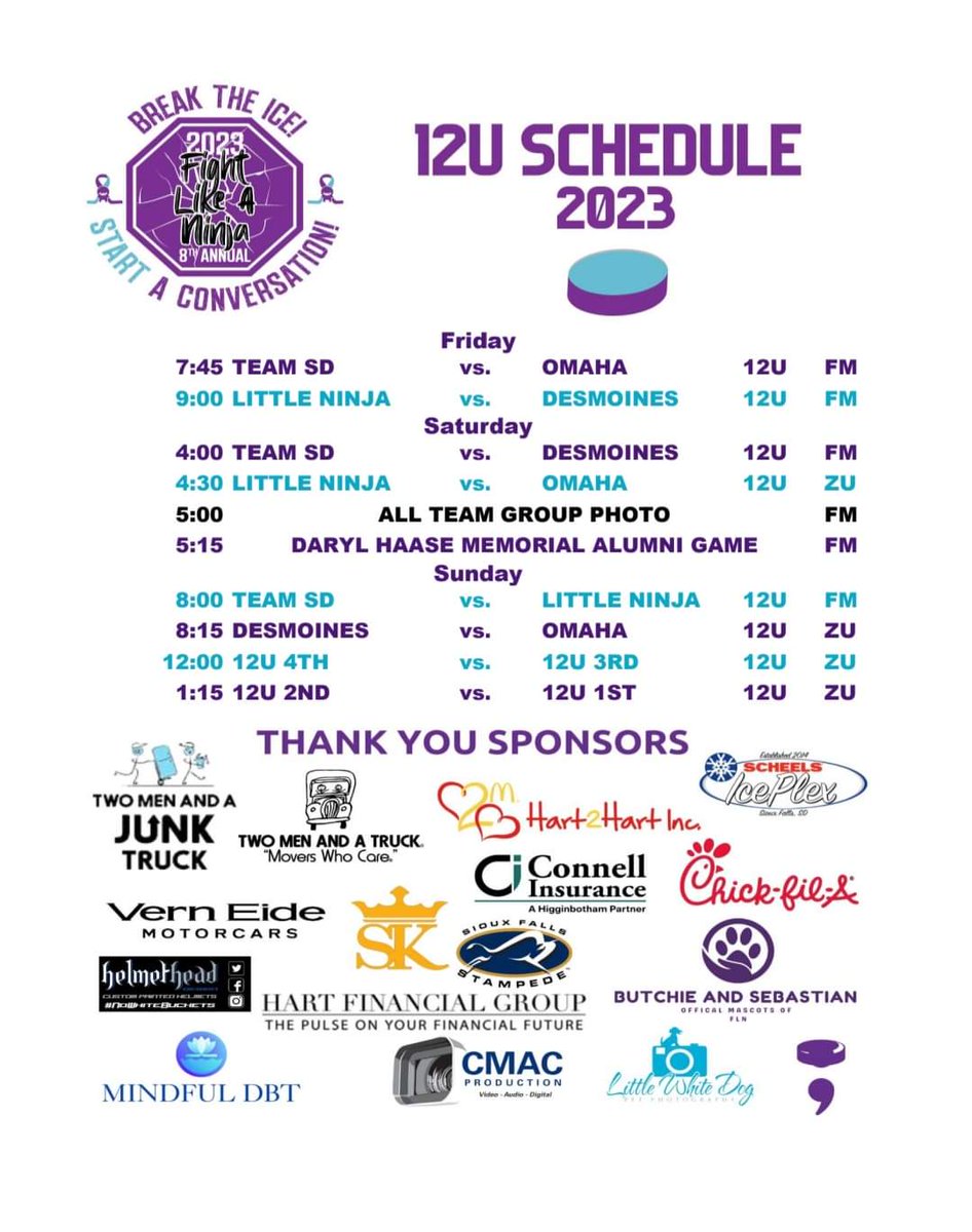 FightLikeANinj4's tweet photo. We can't wait to #BreakTheIce and #StartAConversation with all our teams this Friday at the Scheels IcePlex Tag your Team and let us know who you will be cheering for this weekend! https://t.co/Itd6SRDa1K