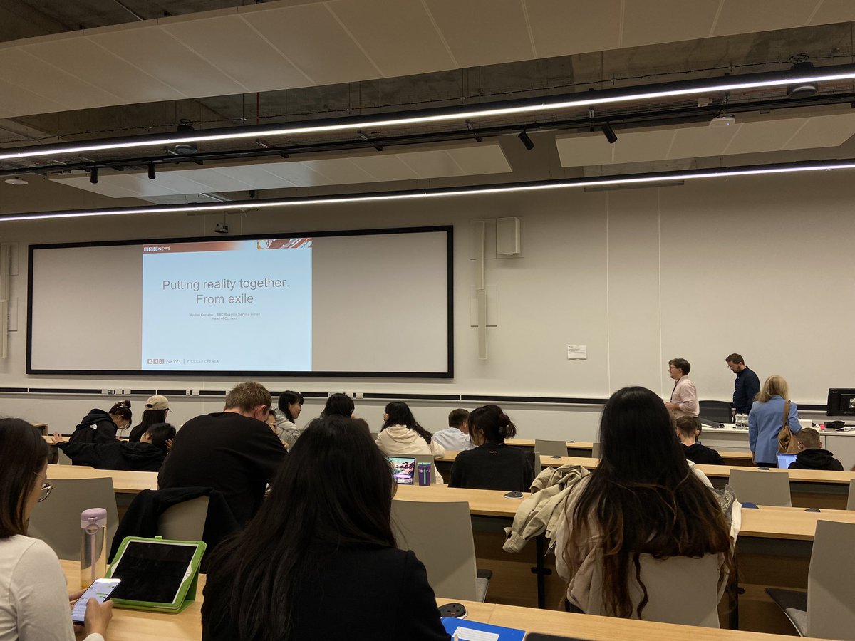 katiehowarddd's tweet photo. Speaking first today is Andrei Goryanov, BBC Russian editor @BBCWorld who speaks on journalism in Russia! #ijw2023 @sheffjournalism https://t.co/YKxqzz8xHC