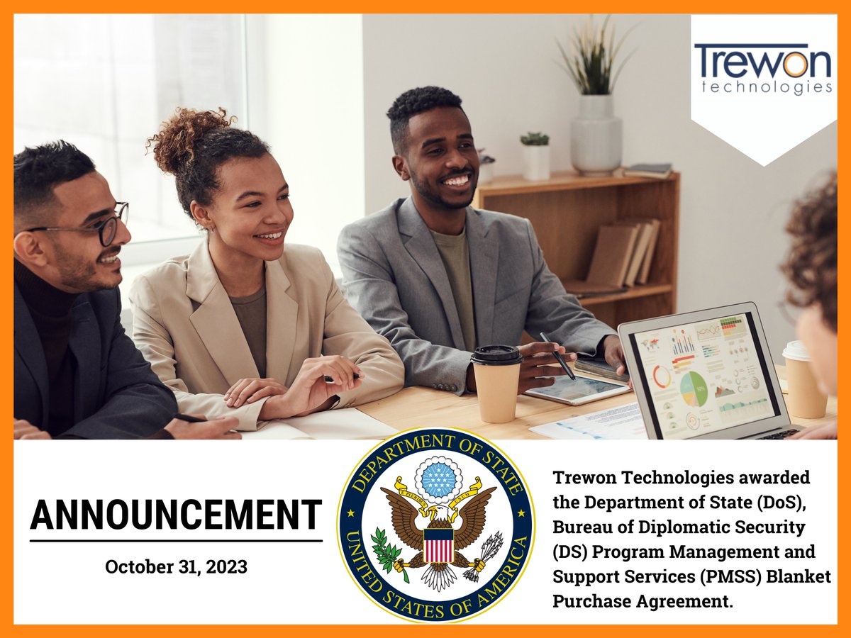 TrewonTech's tweet image. @TrewonTech  is proud to announce that it is the recipient of the @StateDept, DS Program Management and Support Services (PMSS) Blanket Purchase Agreement. To learn more visit: trewon.com/trewon-awarded…