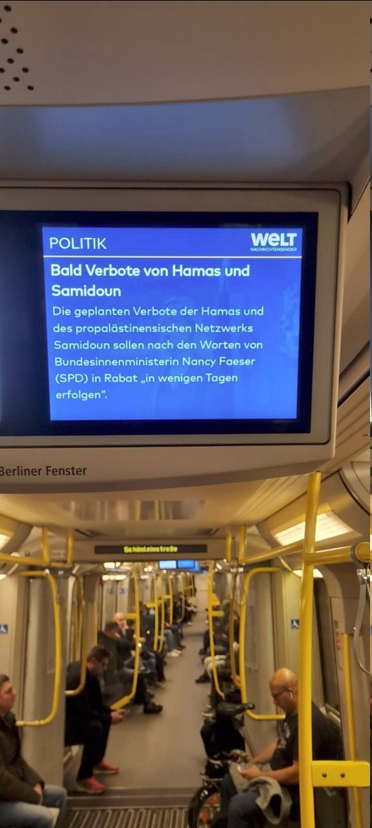 samidounspain's tweet photo. Visto en trenes en Alemania:

Pronto prohibiciones de Hamás y Samidoun. Según la ministra federal del Interior, Nancy Faeser (SPD), en Rabat, las prohibiciones previsas contra Hamás y la red propalestina Samidoun se llevarán a cabo en unos días. https://t.co/GFsumd9KFt
