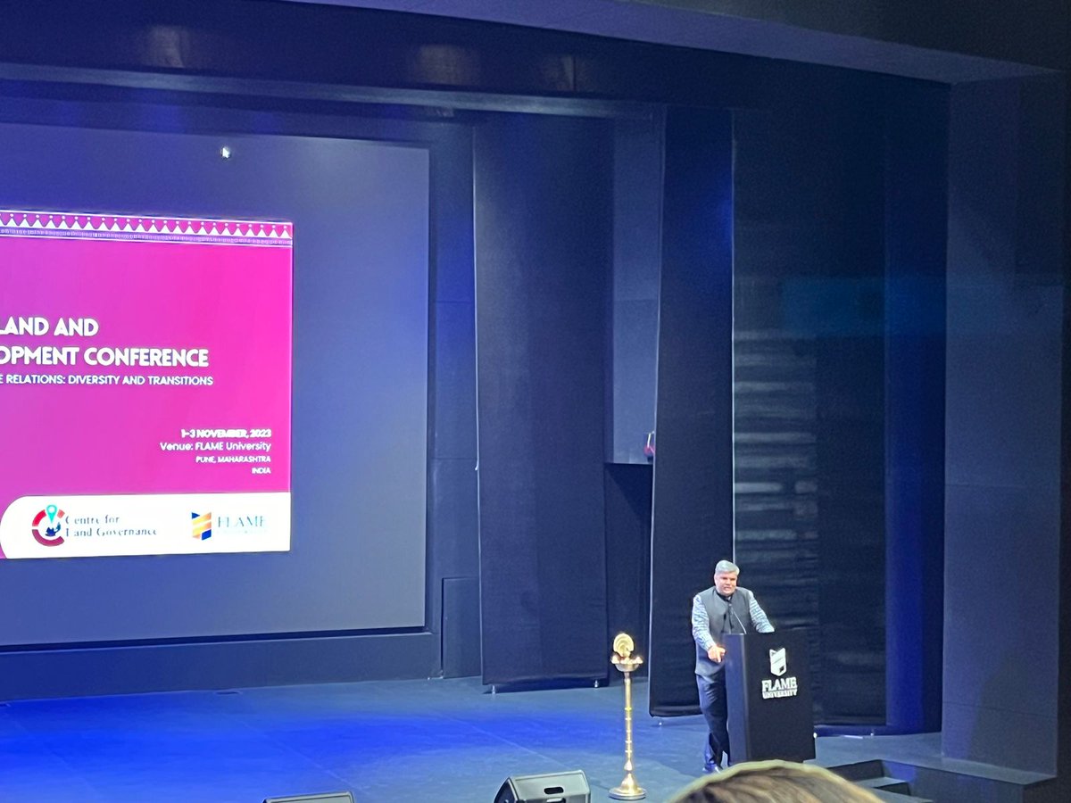 IndiaLandConf's tweet photo. Prof Dishan Kamdar, VC, @flameuniversity at #Inaugral Plenary at #ILDC2023: The Indian govt has come up with ambitious goals to be met by 2047. But we need to see how these are met in a sustainable way which takes into account climate change, biodiversity &amp; rising prices of land. https://t.co/1QEVUmbRcs