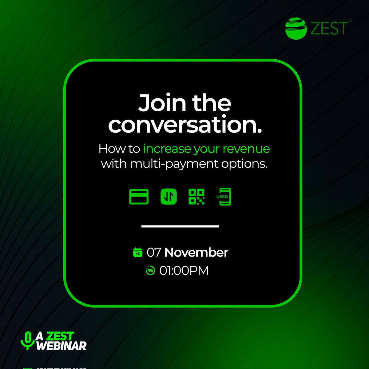 If you are looking to increase your business revenue, join our first webinar and learn how offering multi-payment options can be instrumental in unlocking growth.

📅 Tuesday, 7th of Nov. 2023
⏲ 1:00 pm (WAT)

Click the link the link below to attend: bit.ly/46WQtAe
