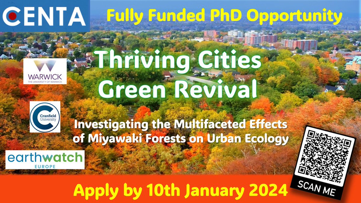 Fully-funded @CENTA_NERC #PhD

Can #Miyawaki #TinyForest provide an innovative urban greening solution?

🌲With @ryanmushinski (Warwick) & @DanEvansol (Cranfield)
🌲Partnering with @SophieSowsSeeds & @ClaireNarraway from @Earthwatch_Eur 
🌲Apply by 10 Jan: tinyurl.com/miyaPhD