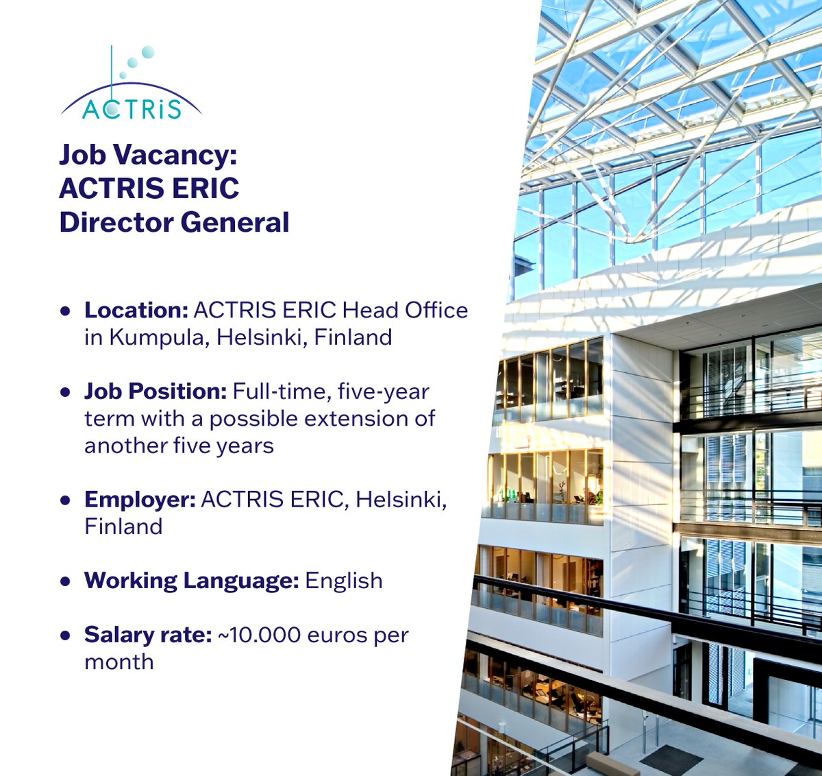 📣 Exciting #JobOpportunity Alert! 🌍 We're on the lookout for the next ACTRIS ERIC Director General! 🚀 📆 Application Deadline: January 15, 2024 Get all the details about the position and the recruitment process here: 🔗 actris.eu/news-events/ne… #ACTRISCommunity #WeAreACTRIS