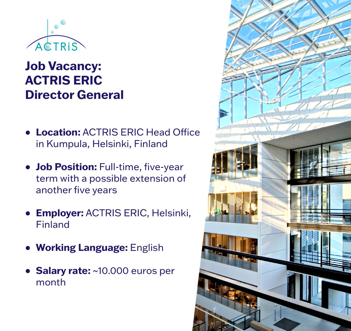 📣 Exciting #JobOpportunity Alert! 🌍

We're on the lookout for the next ACTRIS ERIC Director General! 🚀

📆 Application Deadline: January 15, 2024

Get all the details about the position and the recruitment process here: 🔗 actris.eu/news-events/ne…

#ACTRISCommunity #WeAreACTRIS