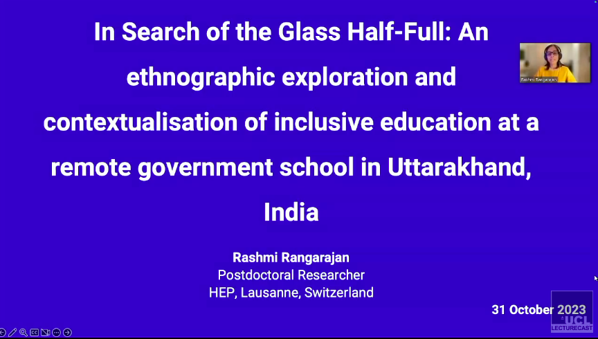 kamenopoulou's tweet photo. Huge thank you to Dr Rashmi Rangarajan for an excellent presentation of her magnificent doctoral research to our Special and Inclusive Education MA students yesterday! 
#InclusiveEducation 
#GlobalSouth 
#MarginalisedVoices 
#ParticipatoryResearch

@RayRangarajan
@UCL_IOE_PHD https://t.co/t0cvWg0ma7