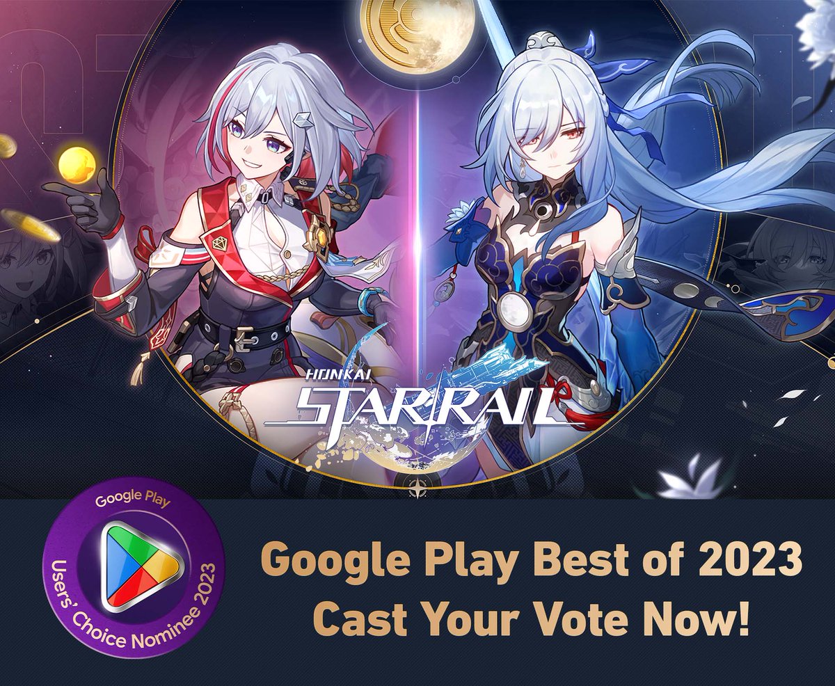 Hi, Trailblazers! 
Thanks to your support, we're excited to share that Honkai: Star Rail has been nominated for the #GooglePlayBestOf2023 awards! 🏆

Help us reach for the stars by casting your vote now: hoyo.link/4vHfFBAL

#HonkaiStarRail