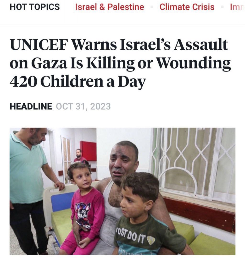 UNICEF Warns: Israel’s assault on Gaza is killing or injuring more than 420 children in Gaza every day! 
democracynow.org/2023/10/31/hea…